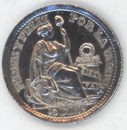 Pérou 1/2 Dinero Lima 1916 FG (vz-unz) en argent