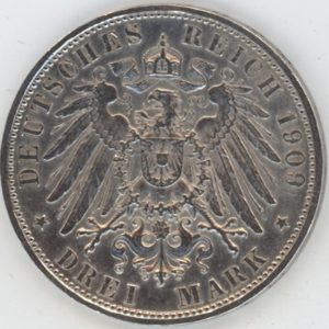 Germany Bavière 3 Mark 1909 D Otto (ss+) en argent