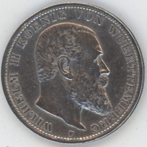 Germany  Wurtemberg 3 Mark 1909 F Guillaume II (ss) en argent