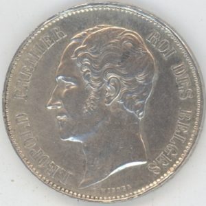 Belgique 5 Francs 1865 Leopold I tête nue (vz) en argent