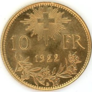 Vreneli 10 Francs OR 1922 (vz)