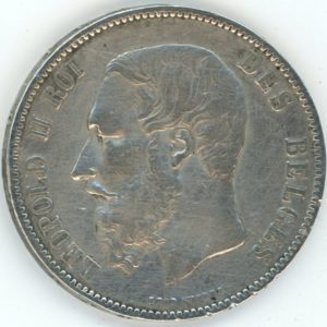 Belgique 5 Francs 1876 Leopold II (ss) en argent