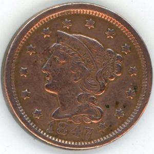 USA Braided Hair Cent 1847 (s-ss)