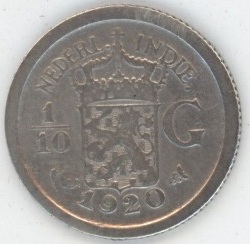 Indes Orientales Néerlandaises 1/10 Gulden 1920 (ss) en argent