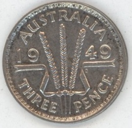 Australie 3 Pence 1949 George VI (vz) en argent