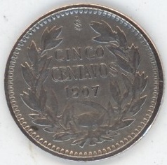 Chili 5 Centavos 1907 So (ss) en argent