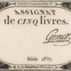 France Assignat 5 Livre L'an 2 de la République Française (1793)