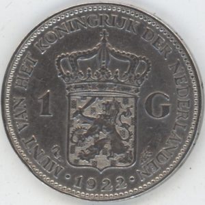 Pays-Bas 1 Gulden 1922 Wilhelmina I (ss+) en argent