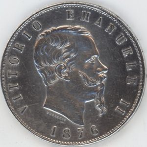Italie 5 Lire 1876 R Vittorio Emanuele II (ss+) en argent