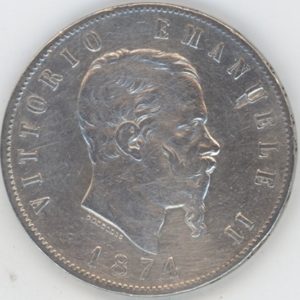 Italie 5 Lire 1874 M BN Vittorio Emanuele II (s-ss) en argent
