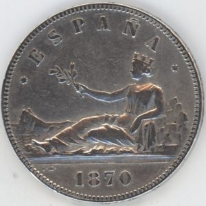 Espagne 5 Pesetas 1870 "Gouvernement provisoire" (ss) en argent