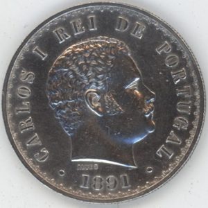 Portugal 500 Reis 1891 Carlos I (ss+) en argent