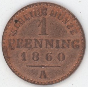 Germany Prussia 1 Pfenning 1860 A Friedrich Wilhelm IV (vz)
