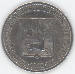 Venezuela ¼ Bolívar 1936 (ss) en argent