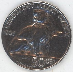 Belgique 50 Centimes 1901 FL Leopold II (ss) en argent