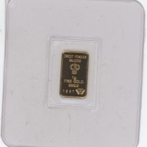 Lingot 1g. Fine Gold 999,9 Crédit Foncier Vaudois
