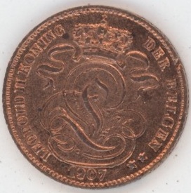 Belgique 1 Centime 1907 FL. Léopold II (vz)