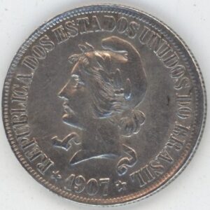 Brésil 500 Reis 1907 (ss) en argent
