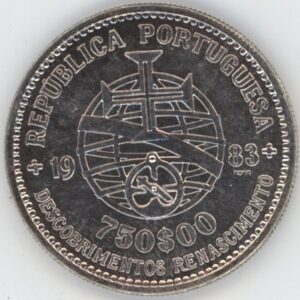 Portugal 750 Escudos 1983 XVII exhibition Européenne de l'art (vz) en argent