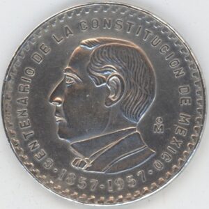 Mexico 5 Pesos 1957 Anniversaire de la Constitution (ss+) en argent
