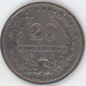 Uruguay 20 Centesimos 1877 A (ss) en argent