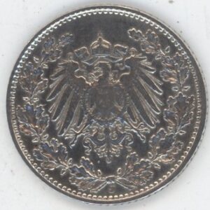 Germany Empire 1/2 Mark 1915 J Wilhelm II (vz) en argent