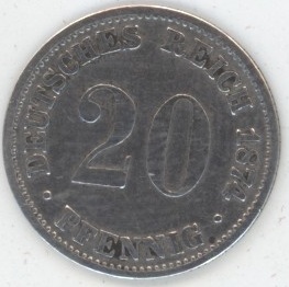 Germany 20 Pfennig 1874 B Wilhelm I petit aigle (s-ss) en argent