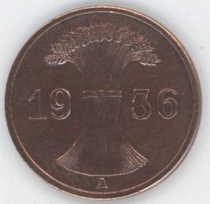 Germany Weimar 1 Reichspfennig 1936 A (vz)