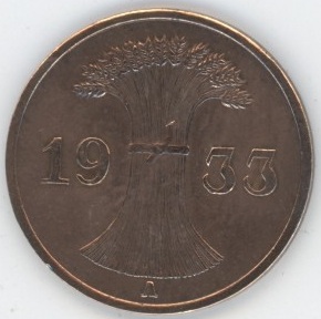 Germany Weimar 1 Reichspfennig 1933 A (ss-vz)