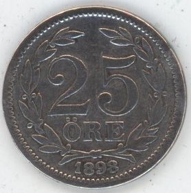 Suède 25 Öre 1898 EB Oscar II (s) en argent
