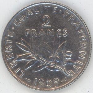 France 2 Francs 1909 Semeuse (ss) en argent