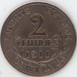 France 2 Centimes 1911 Daniel-Dupuis (ss-vz)