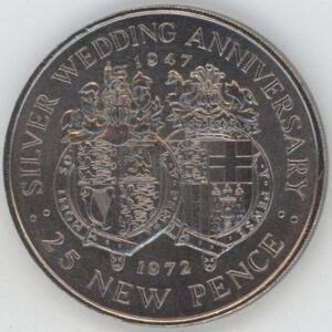 Gibraltar 25 New Pence 1972 Anniversaire de mariage (vz-unz)