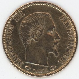 France 5 Francs OR 1859 A Napoléon III Tête nue (ss-vz)