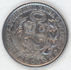 Pérou 1/2 Dinero Lima 1904 JF (ss+) en argent
