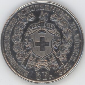 Ecus de Tir 5 Francs 1872 Zürich (ss+)