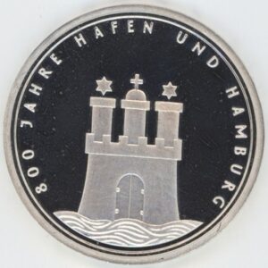 Allemagne 10 Mark 1989 J 800 ans de la ville d'Hambourg (unz) en argent (Copie)