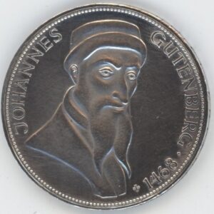 Allemagne 5 Mark 1968 G Johannes Gutenberg (ss-vz) en argent