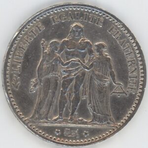 France 5 Francs Hercule 1877 A (ss) en argent