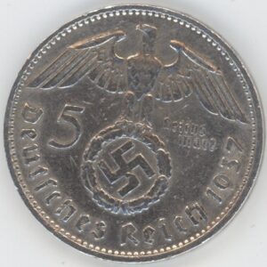 Germany Troisième Reich 5 Reichsmark 1937 E Paul von Hindenburg (ss) en argent