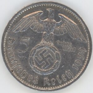 Germany Troisième Reich 5 Reichsmark 1939 A Paul von Hindenburg (ss) en argent