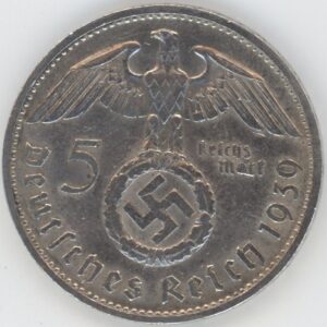 Germany Troisième Reich 5 Reichsmark 1939 B Paul von Hindenburg (ss) en argent