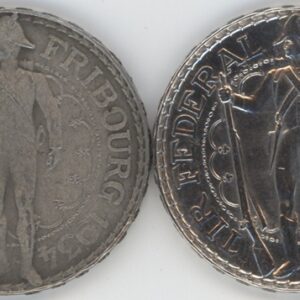 Ecus de Tir 5 Francs 1934 Fribourg Mat Rare! + Normale (vz) en argent