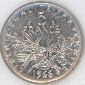 France 5 Francs 1966 (ss+) en argent