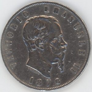 Italie 5 Lire 1870 M BN Vittorio Emanuele II (ss) en argent