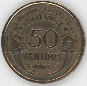 France 50 Centimes 1933 Morlon (ss+)