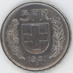 5 Francs 1931 Abart 13* sur la tête (ss)