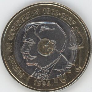France 20 Francs 1994 Pierre de Coubertin (ss+)