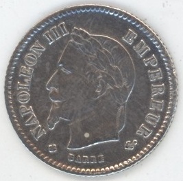 France 20 Centimes 1867 BB Napoleon III (ss+) en argent