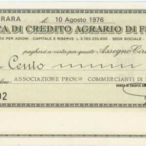 Italie Banca Di Credito Agrario Di Ferrara 100 Lire 1976